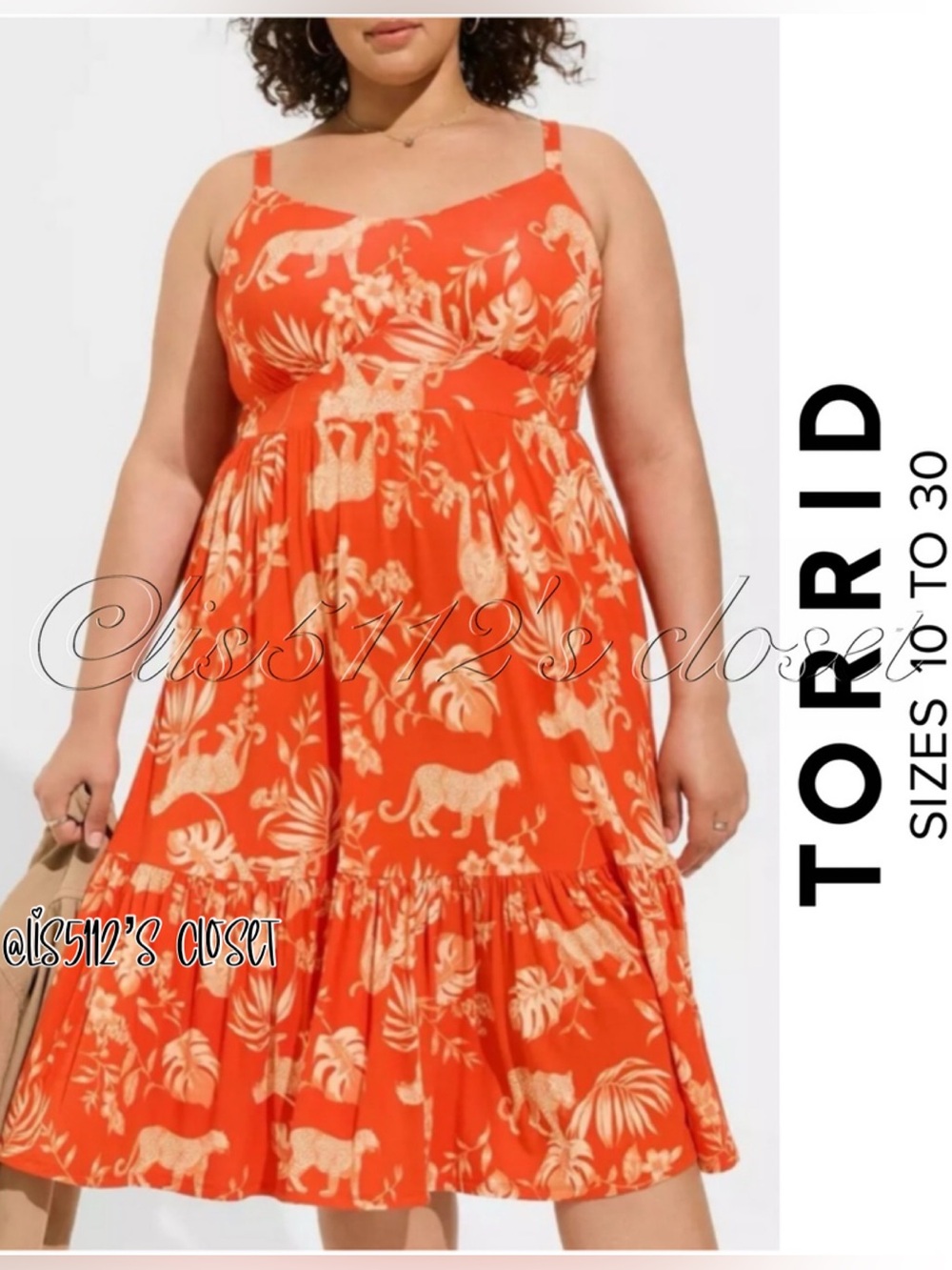 Torrid Orange Roaming Leopards Jungle Tiered Super Soft Midi Dress 1X 14 16